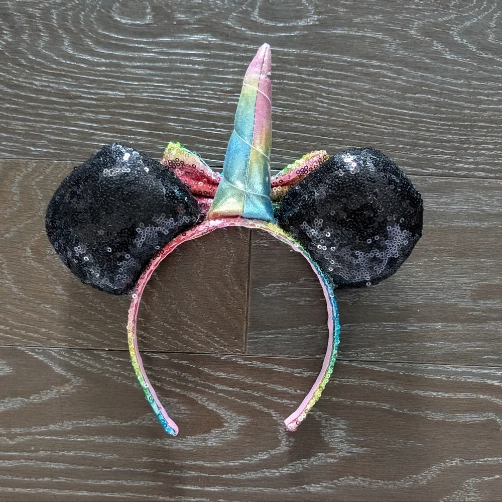 3/$15 - Disney Rainbow Unicorn Black Sequin Headband Minnie Ears